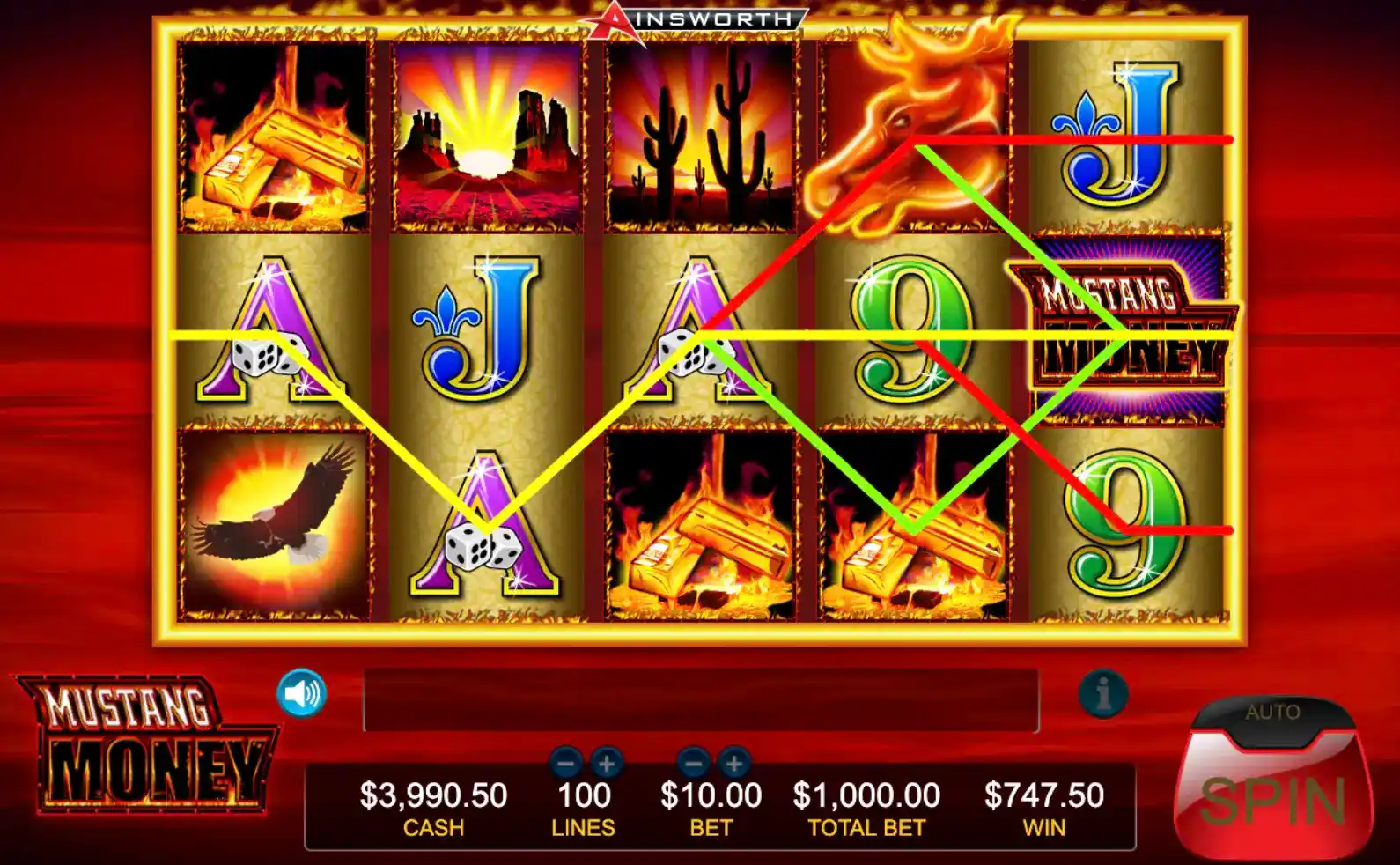 mustang money slot win