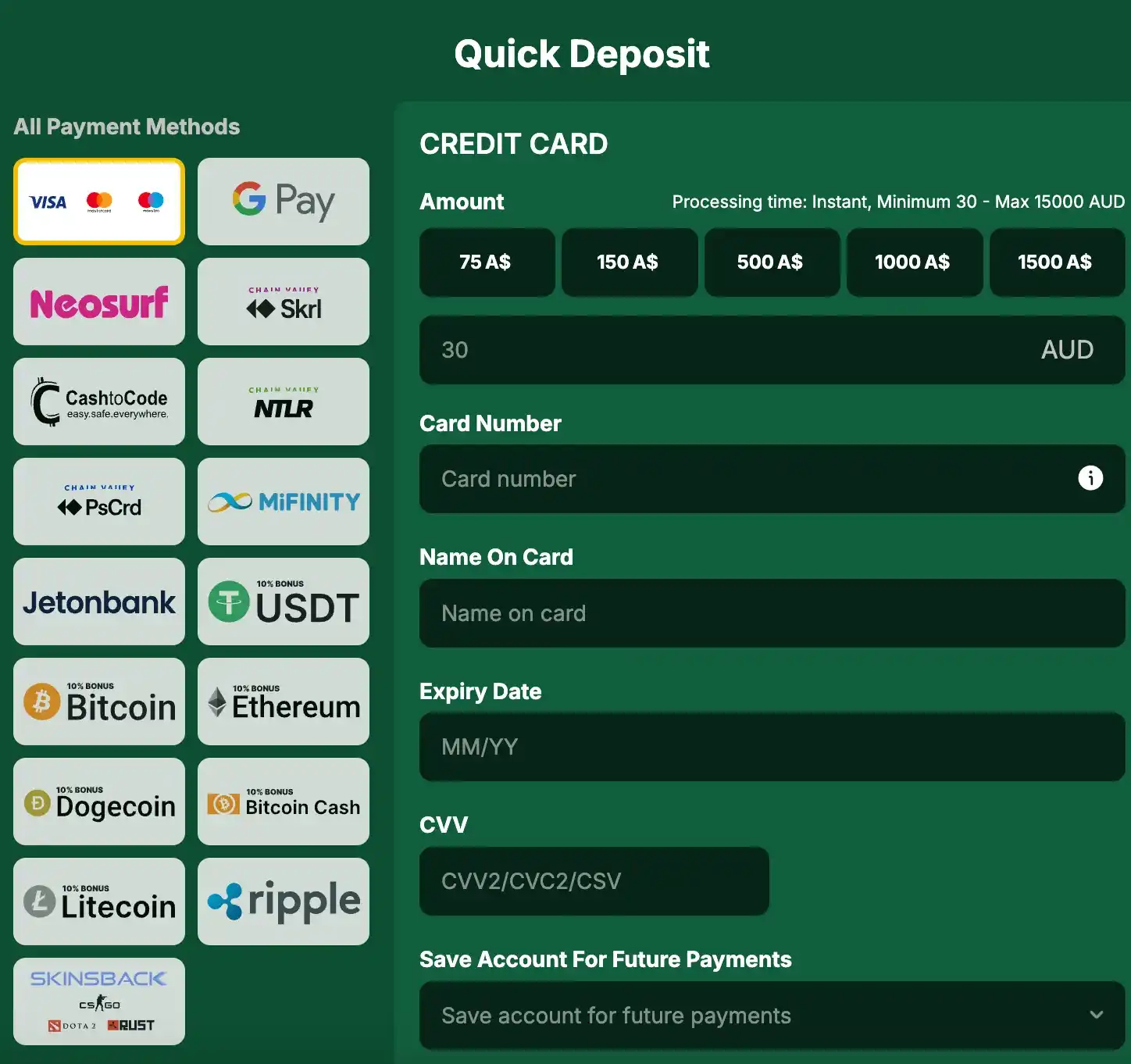 golden crown casino payment methods