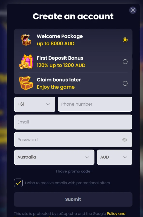 SlotsGem Casino Registration